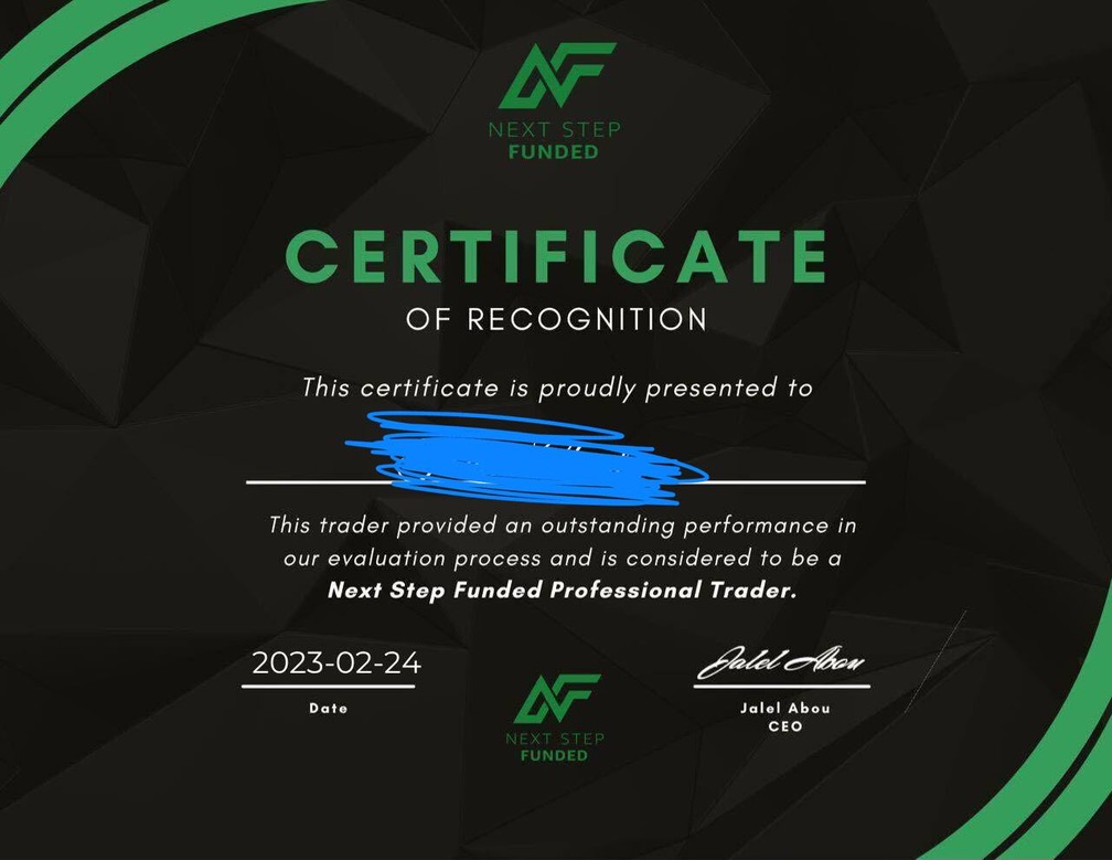 Next Step Funded certificate — supplied screenshot
