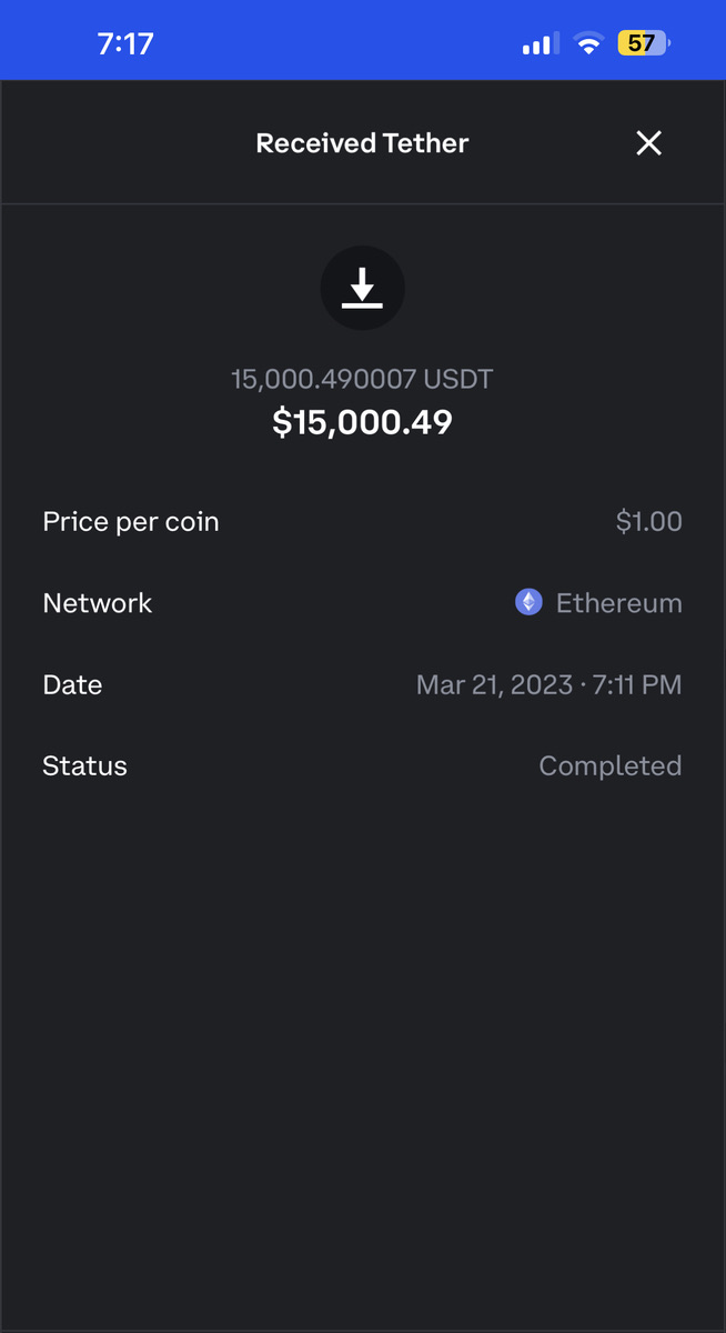 Tether transaction — March 2023 — supplied screenshot